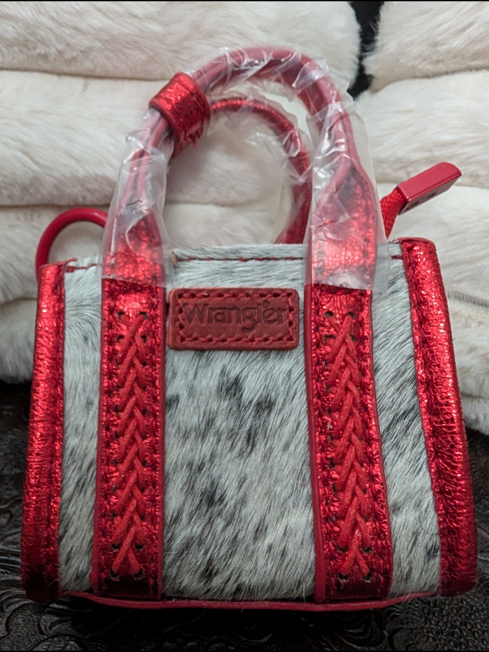 Wrangler Red Metallic & Gray Haircalf Mini Tote - Picture 1 of 5
